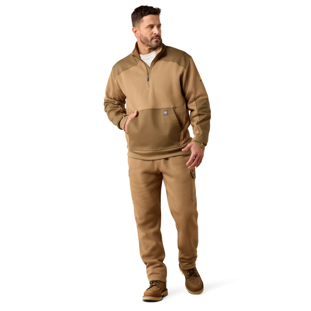 Ariat Mens Rebar Workman DuraCanvas 1/4 Zip Sweatshirt - Field Khaki