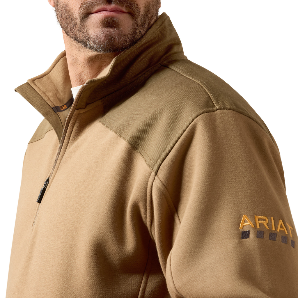Ariat Mens Rebar Workman DuraCanvas 1/4 Zip Sweatshirt - Field Khaki