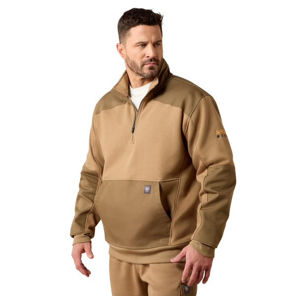 Ariat Mens Rebar Workman DuraCanvas 1/4 Zip Sweatshirt - Field Khaki