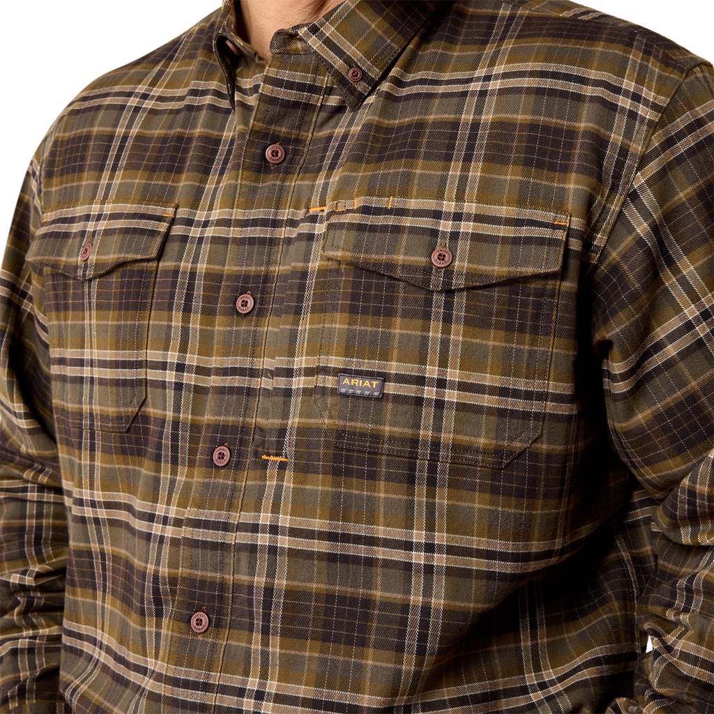 Ariat Mens Rebar Flannel DuraStretch Work Shirt - Earth