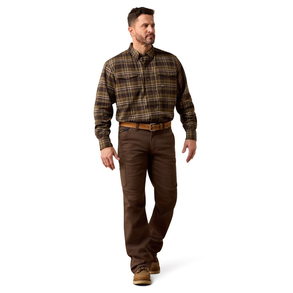 Ariat Mens Rebar Flannel DuraStretch Work Shirt - Earth