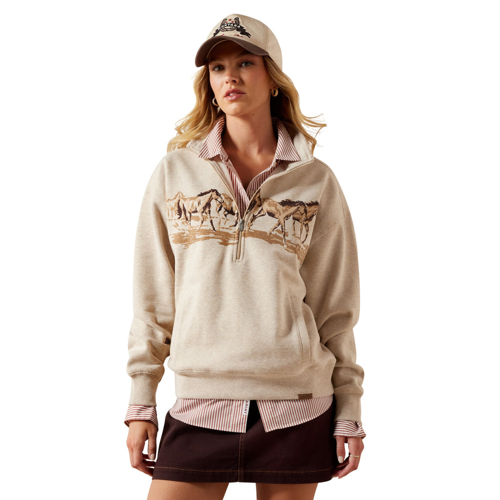 Ariat Ladies Running Wild 1/2 Zip Sweatshirt - Oatmeal Heather