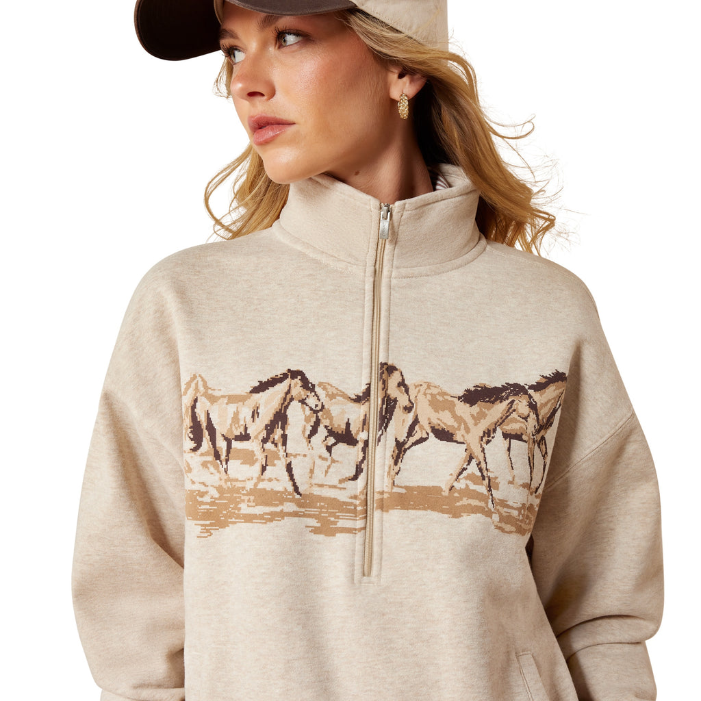 Ariat Ladies Running Wild 1/2 Zip Sweatshirt - Oatmeal Heather