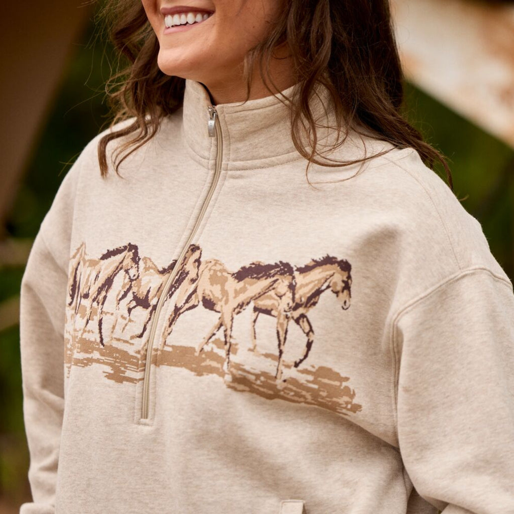 Ariat Ladies Running Wild 1/2 Zip Sweatshirt - Oatmeal Heather