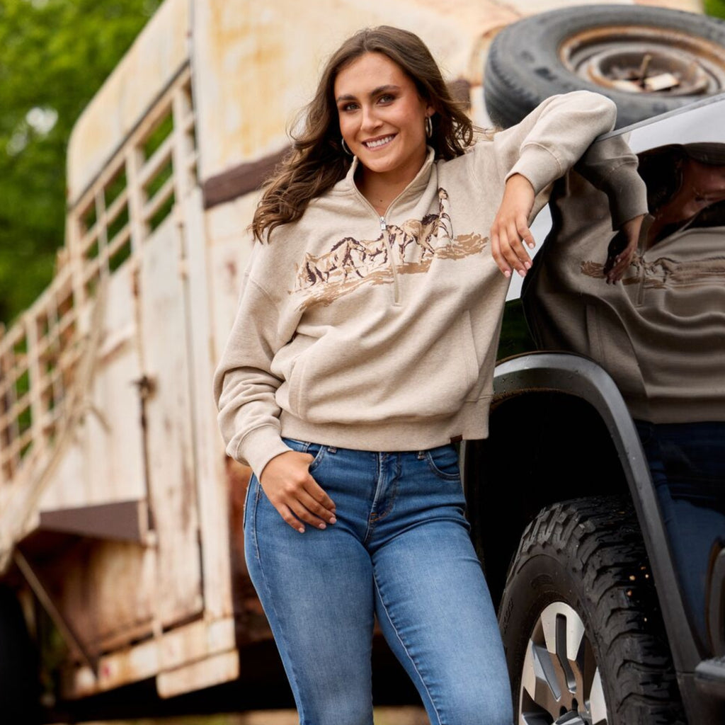 Ariat Ladies Running Wild 1/2 Zip Sweatshirt - Oatmeal Heather
