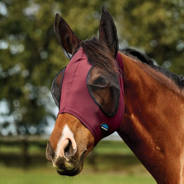 Weatherbeeta Comfitec Deluxe Stretch Fly Mask with Ears - Burgundy/Black