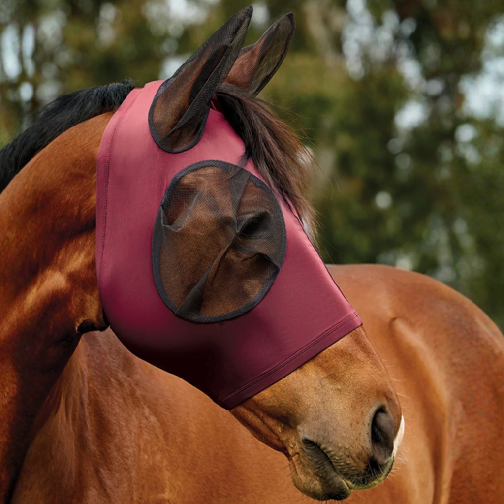 Weatherbeeta Comfitec Deluxe Stretch Fly Mask with Ears - Burgundy/Black