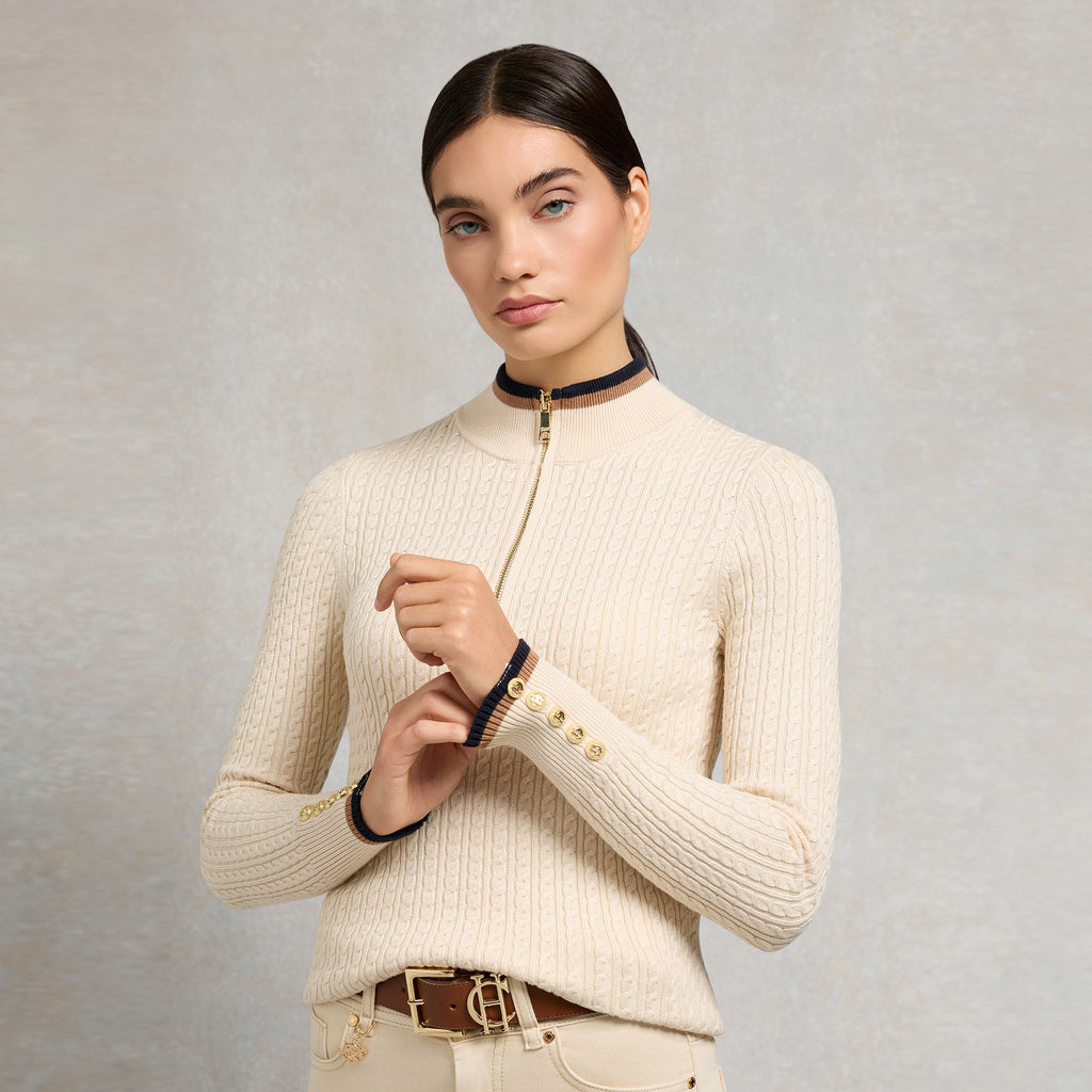 Holland Cooper Ladies Zoe Quarter Zip Knit - Almond