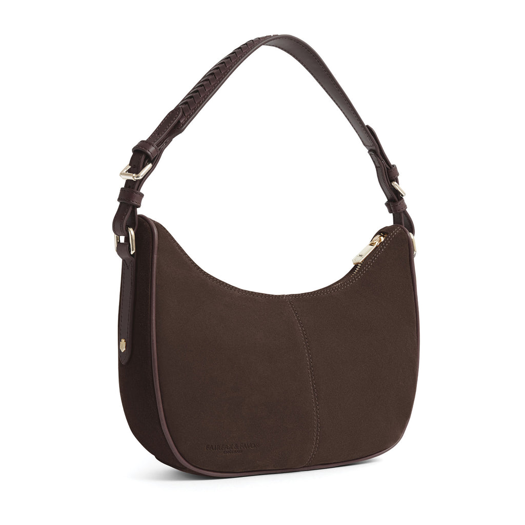 Fairfax and Favor Tetbury Crescent Handbag - Chocolate Suede