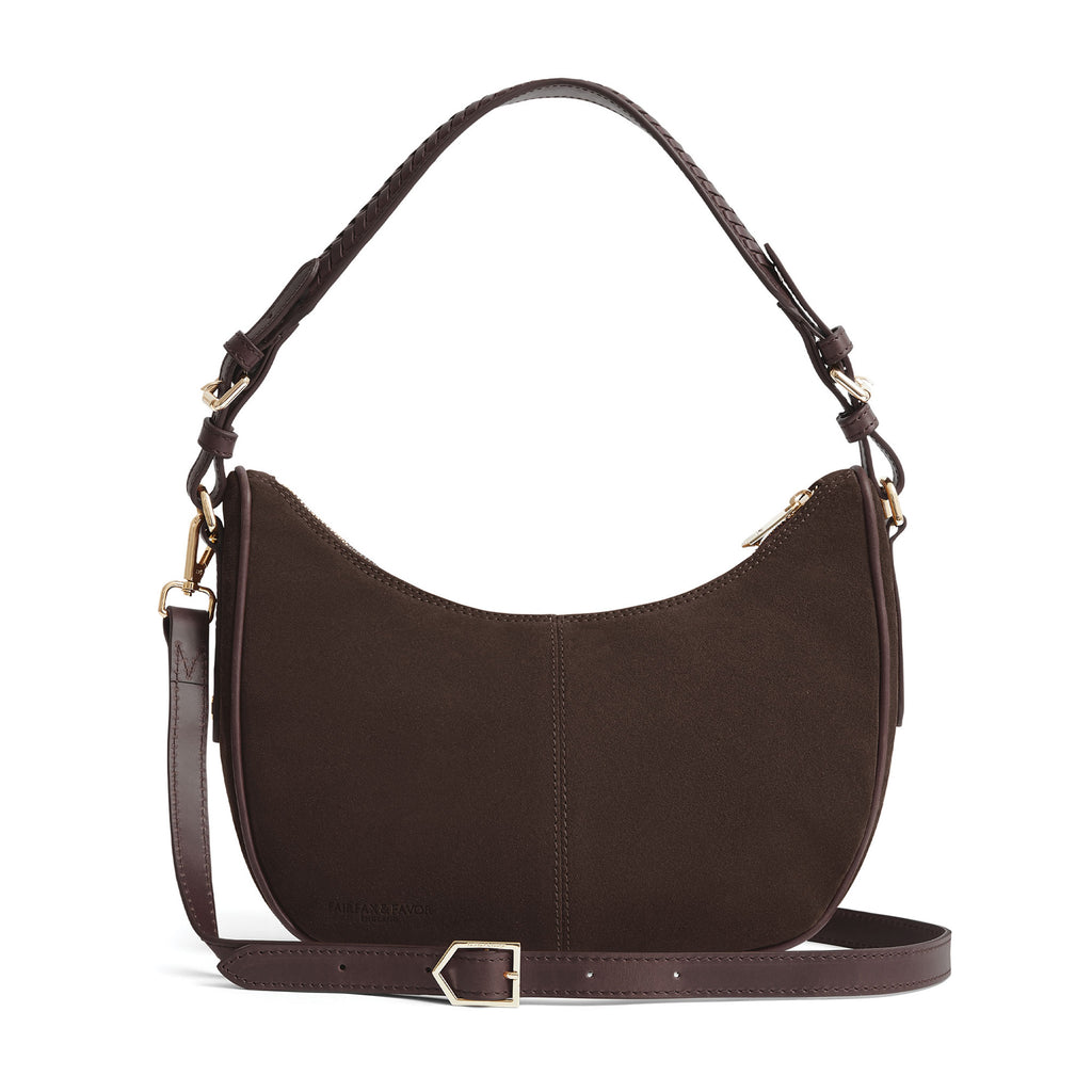 Fairfax and Favor Tetbury Crescent Handbag - Chocolate Suede