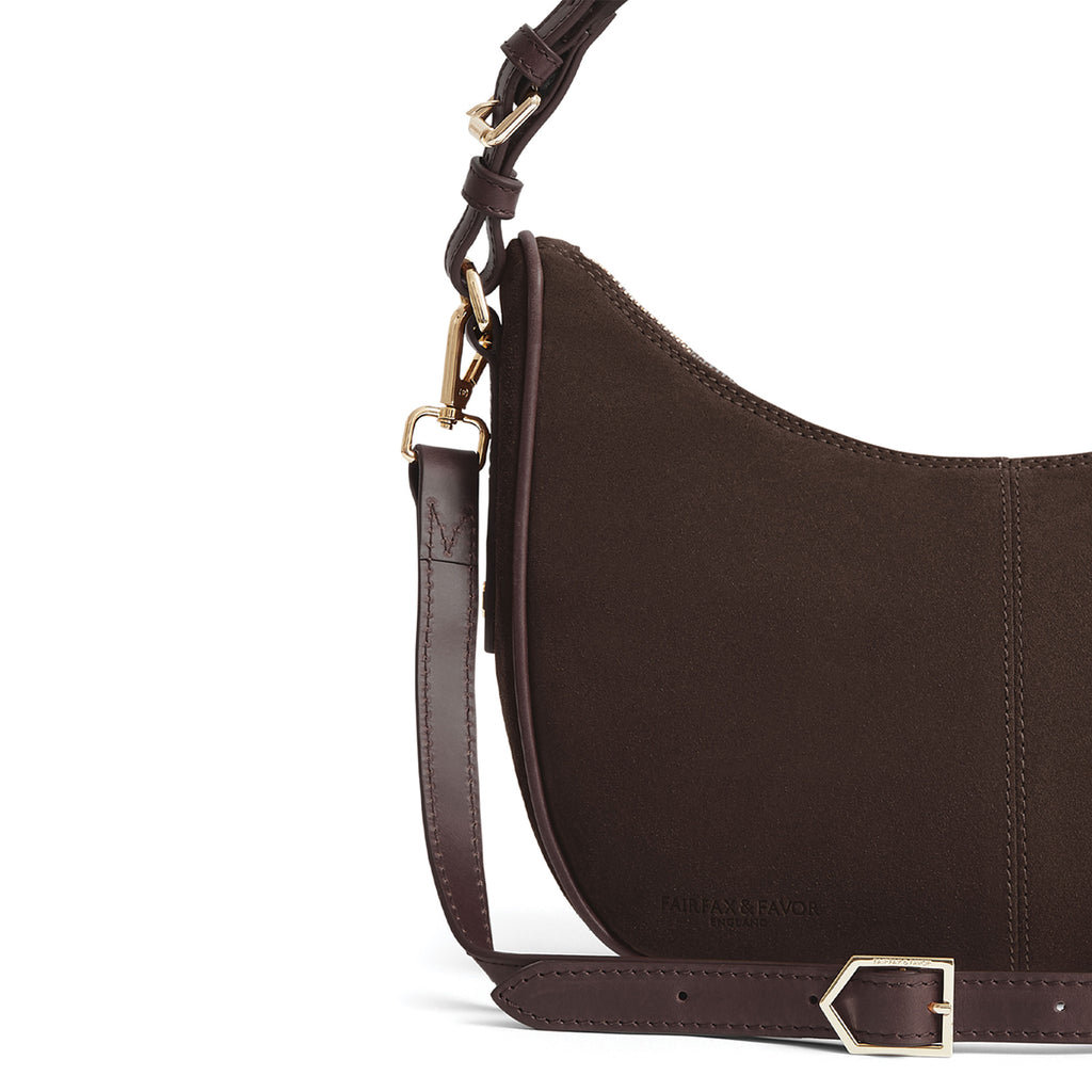 Fairfax and Favor Tetbury Crescent Handbag - Chocolate Suede