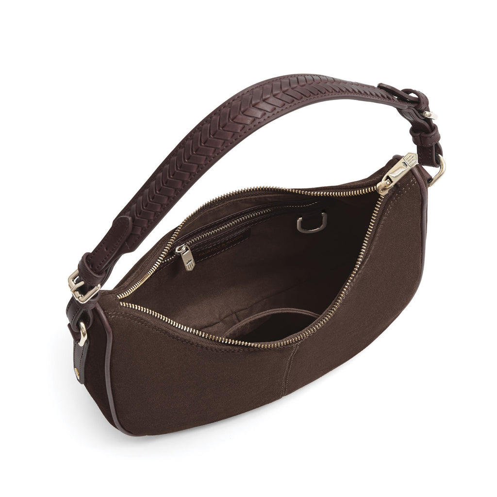 Fairfax and Favor Tetbury Crescent Handbag - Chocolate Suede