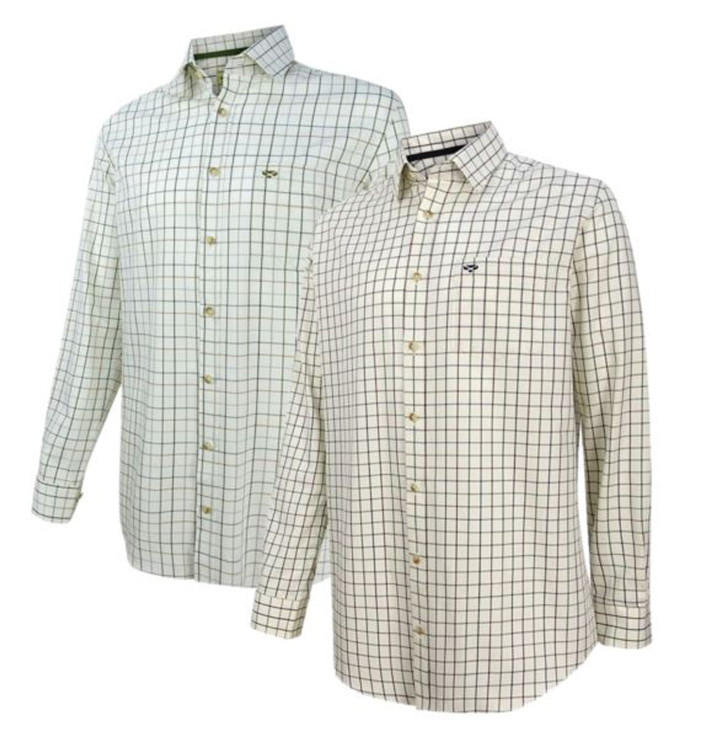 Hoggs of Fife Mens Balmoral Luxury Tattersall Shirt - Green/Brown