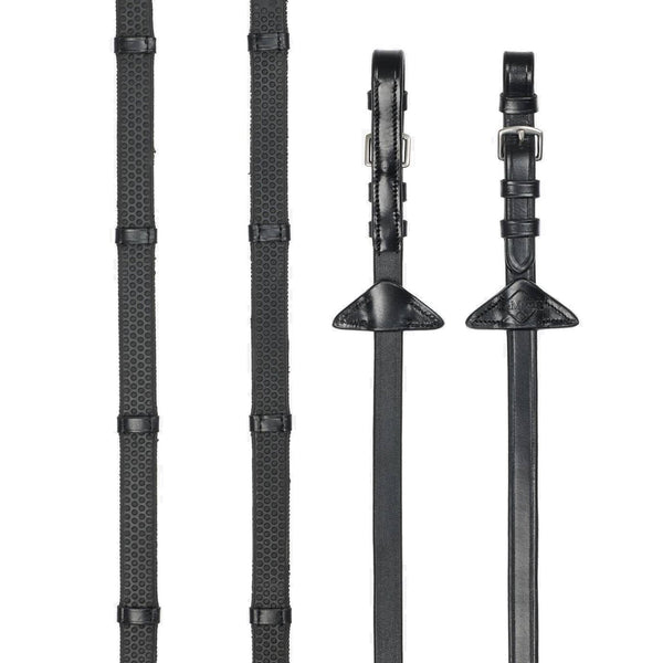 LeMieux Soft Rubber Reins with Stoppers - Black/Silver