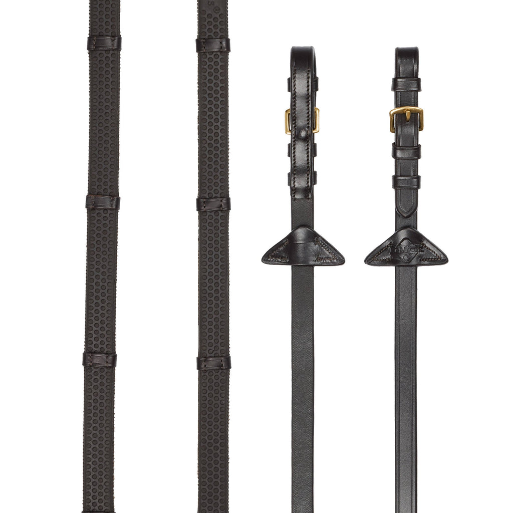 LeMieux Soft Rubber Reins with Stoppers - Brown/Brass