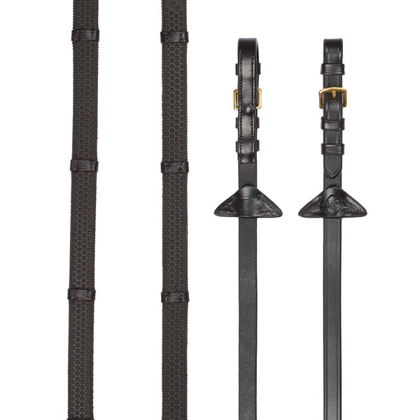 LeMieux Soft Rubber Reins with Stoppers - Brown/Brass