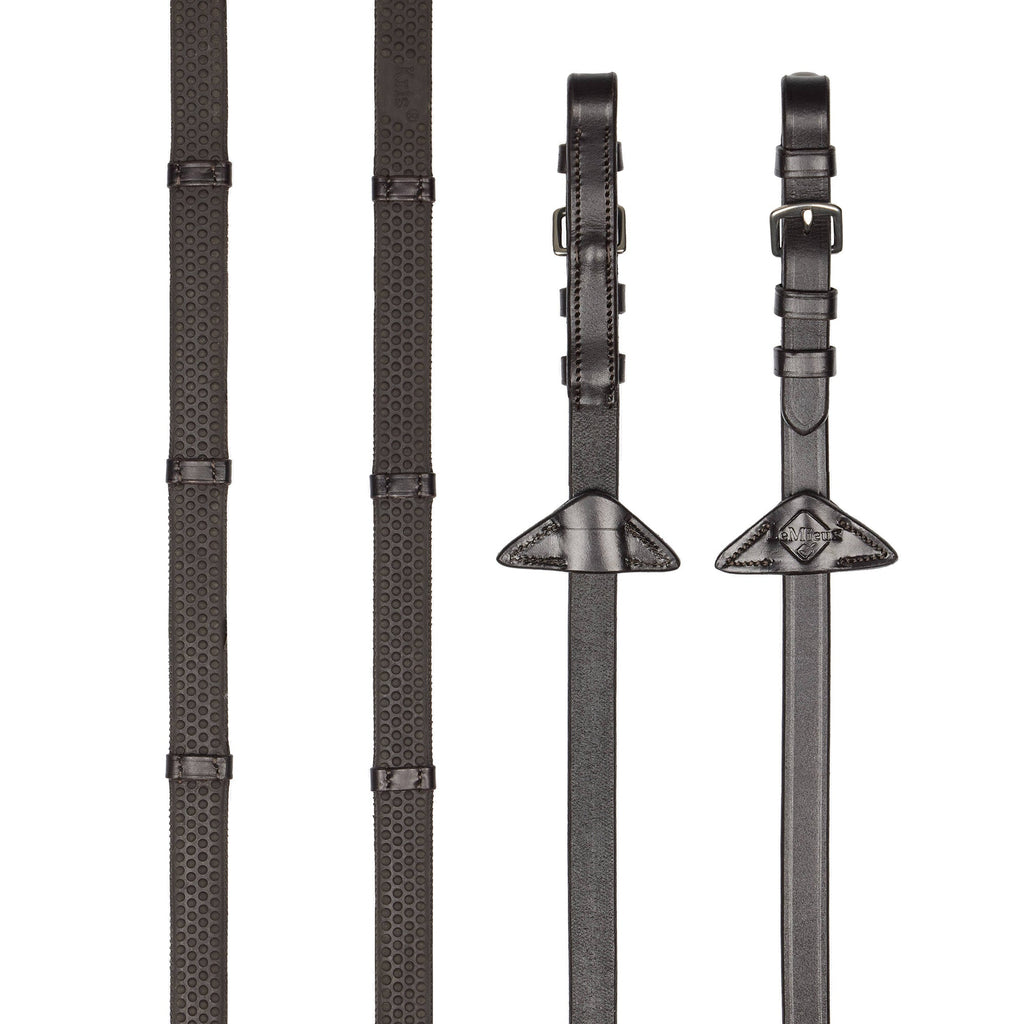 LeMieux Soft Rubber Reins with Stoppers - Brown/Silver