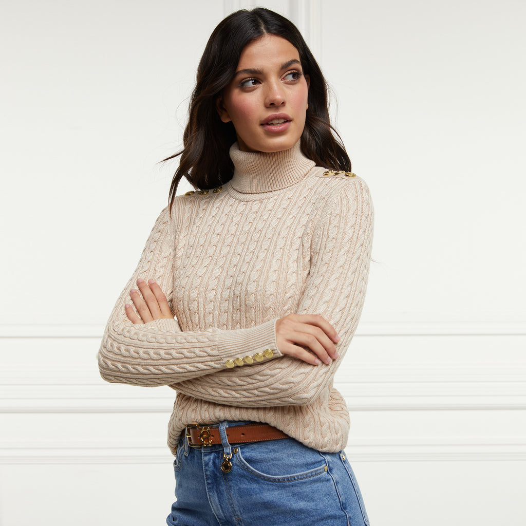 Holland Cooper Ladies Seattle Cable Crew Knit - Oatmeal