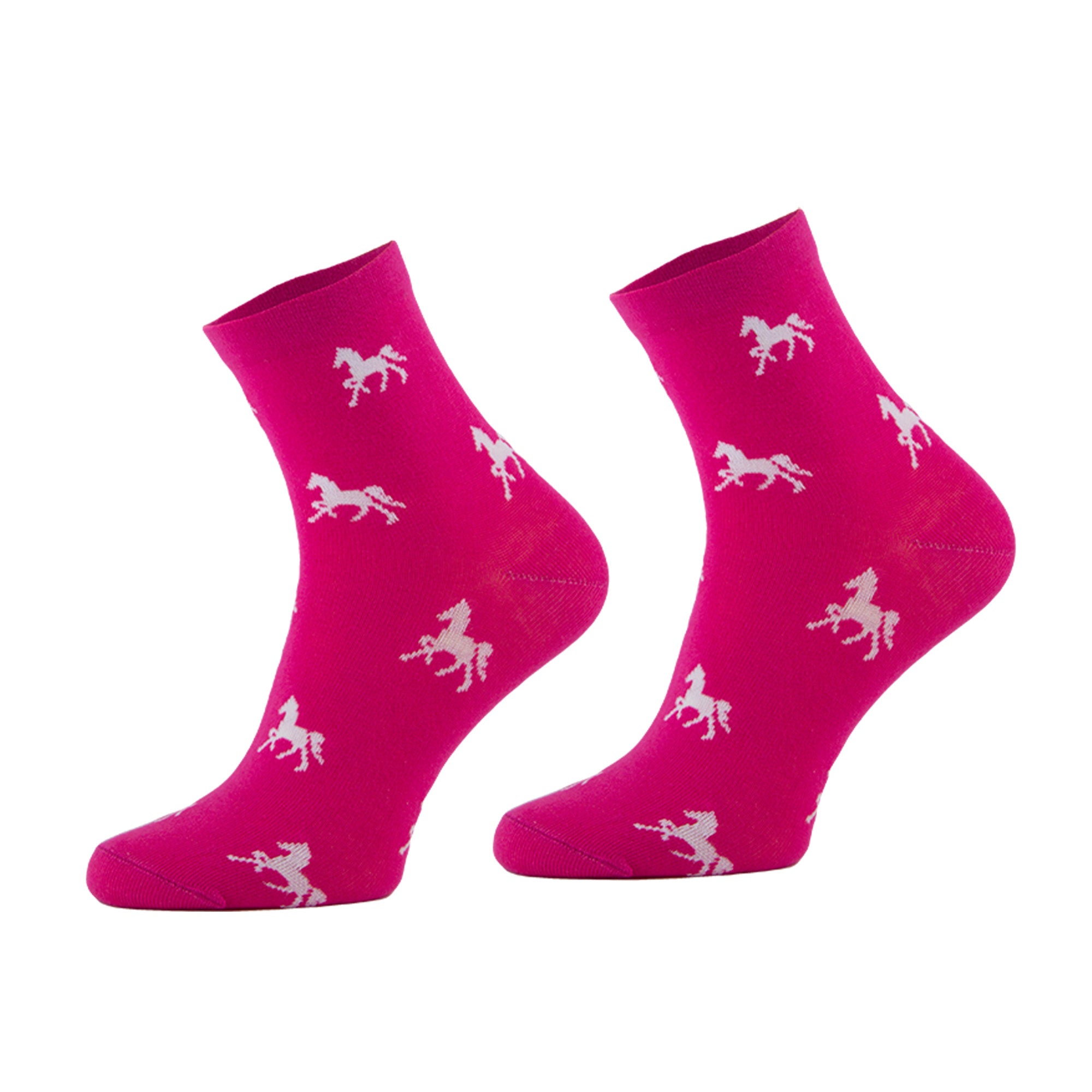 Microfibre Ladies Horse Design Crew Socks - Pink - R&R Country