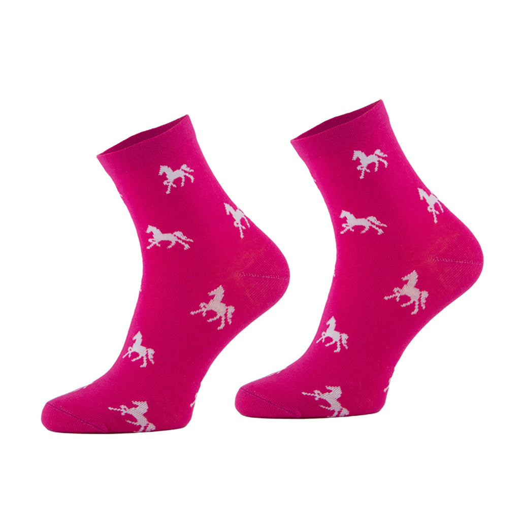 Microfibre Ladies Horse Design Crew Socks - Pink