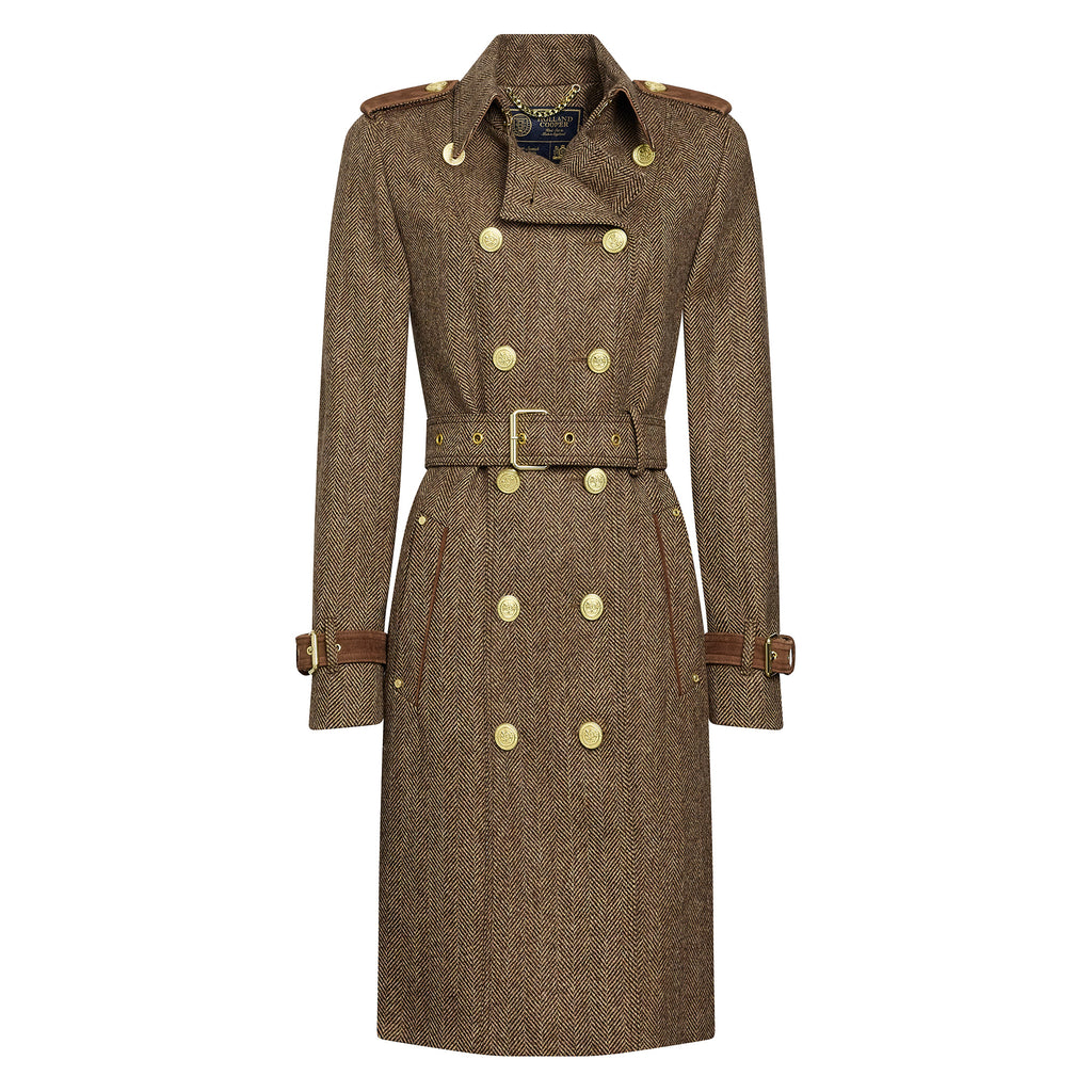 Holland Cooper Ladies Marlborough Trench Coat - Large Scale Brown Herringbone