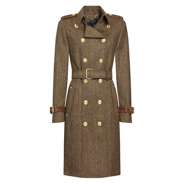 Holland Cooper Ladies Marlborough Trench Coat - Large Scale Brown Herringbone