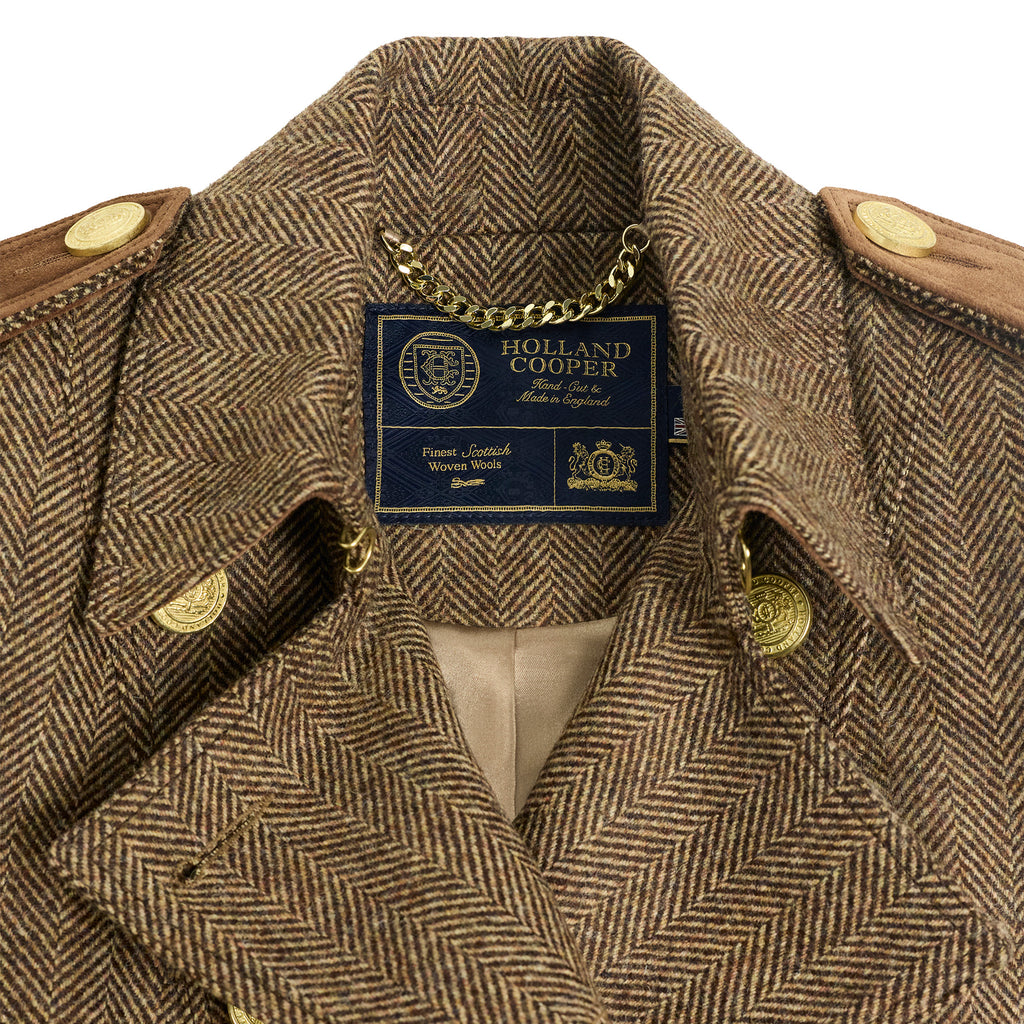 Holland Cooper Ladies Marlborough Trench Coat - Large Scale Brown Herringbone
