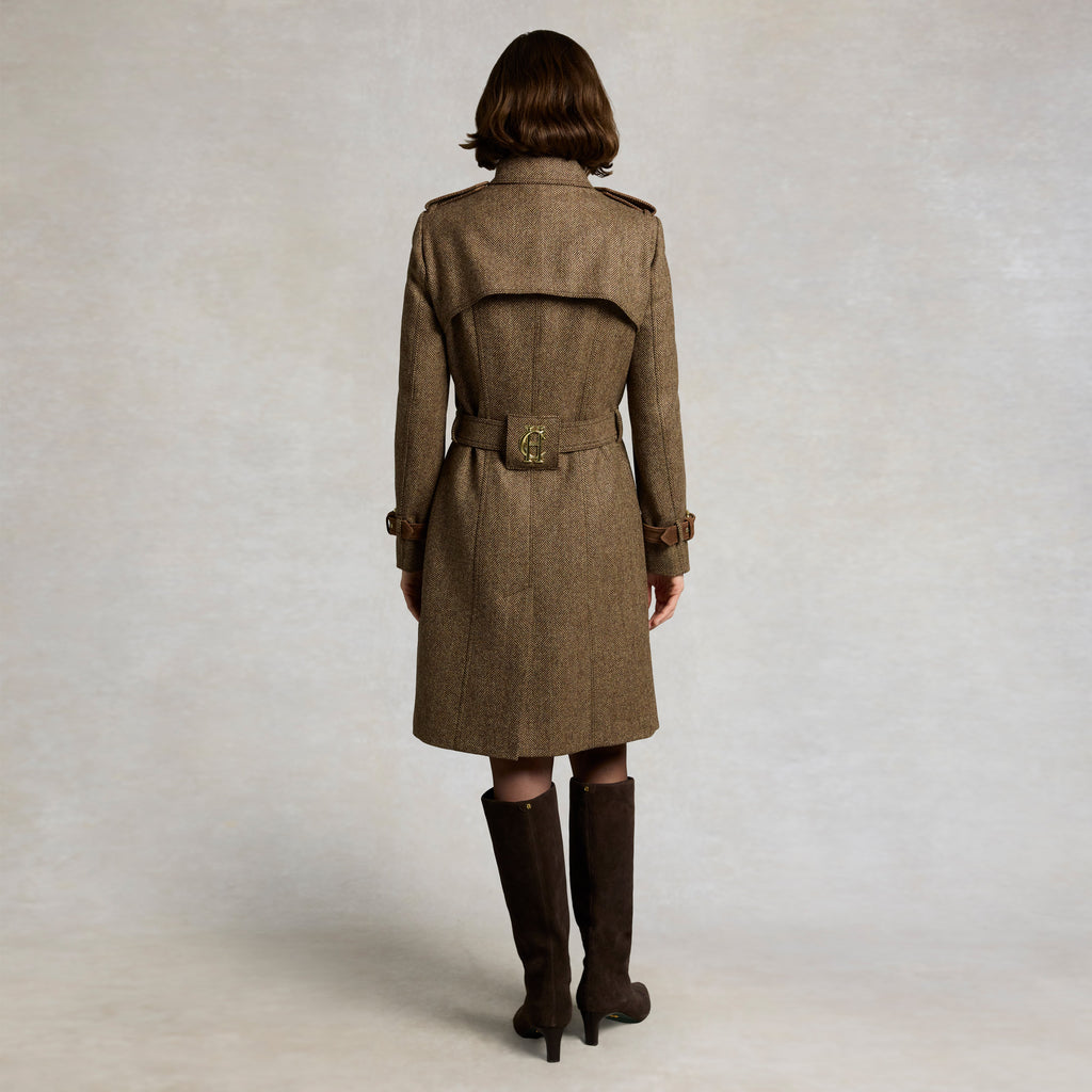 Holland Cooper Ladies Marlborough Trench Coat - Large Scale Brown Herringbone