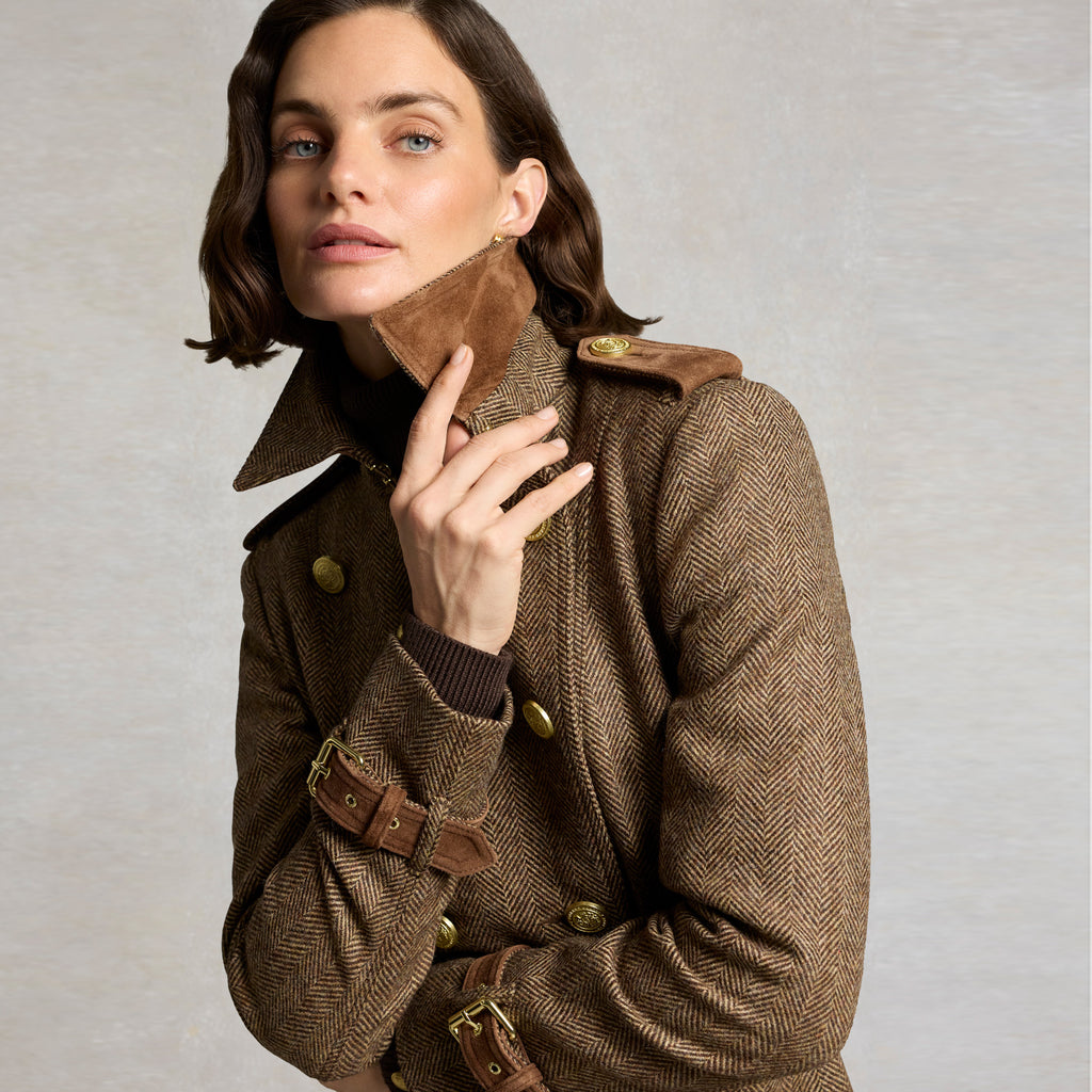 Holland Cooper Ladies Marlborough Trench Coat - Large Scale Brown Herringbone