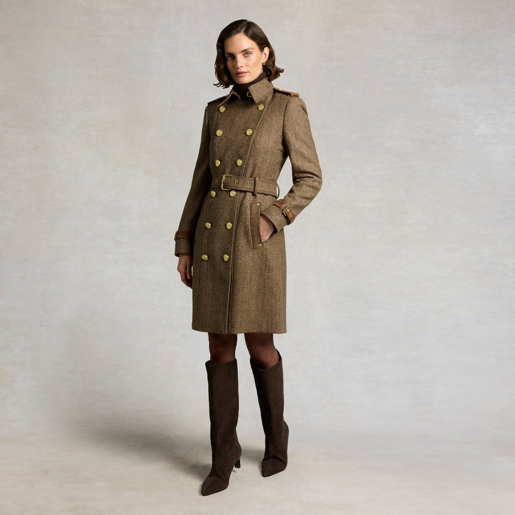 Holland Cooper Ladies Marlborough Trench Coat - Large Scale Brown Herringbone