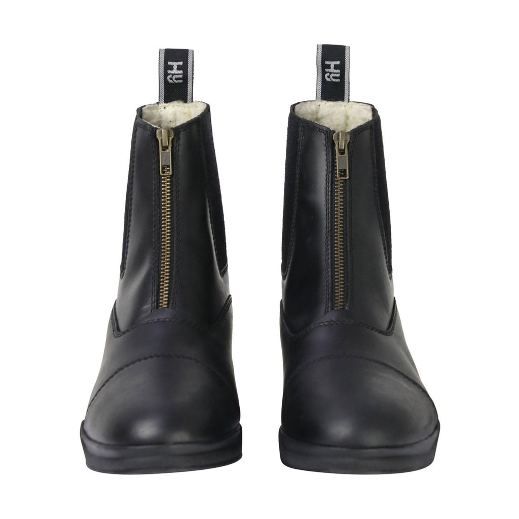 Hy Fleece Lined Wax Leather Zip Jodhpur Boots - Black