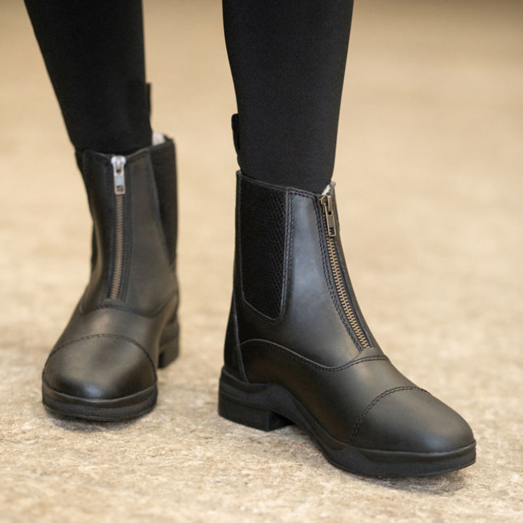 Hy Fleece Lined Wax Leather Zip Jodhpur Boots - Black