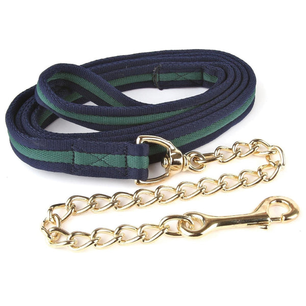 Hy Soft Webbing Lead Rein With Chain - Navy/Green
