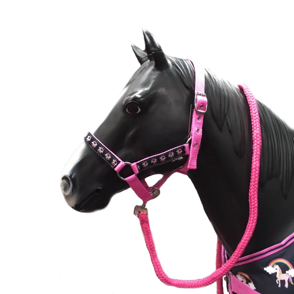 Hy Unicorn Head Collar and Lead Rope - Navy/Pink