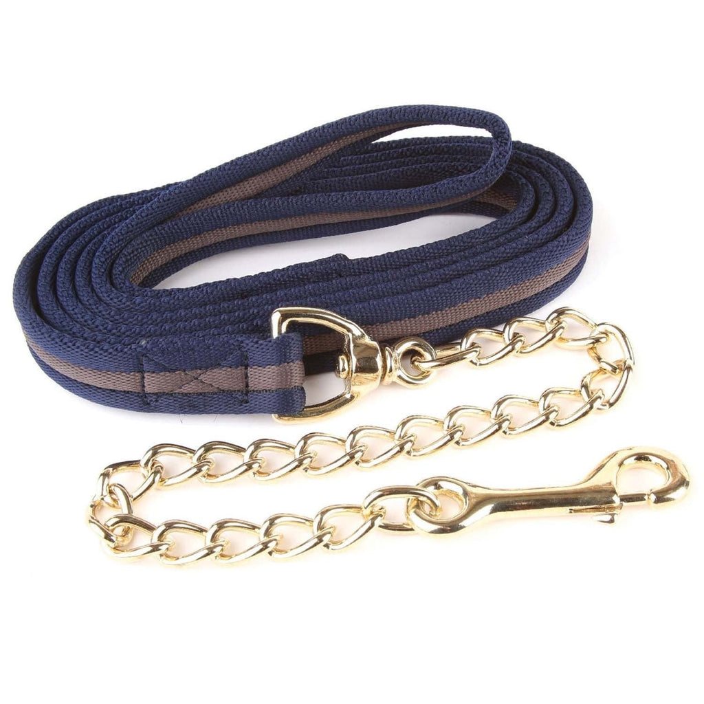 Hy Soft Webbing Lead Rein With Chain - Navy/Grey
