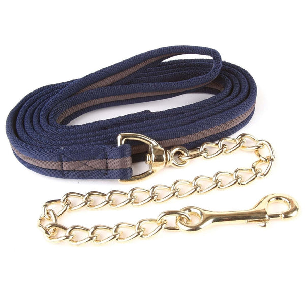 Hy Soft Webbing Lead Rein With Chain - Navy/Grey
