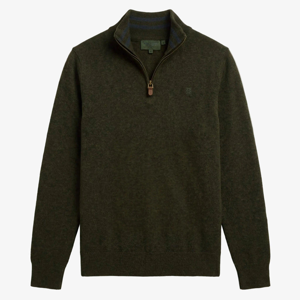 Holland Cooper Mens Fine Quarter Zip Knit - Moss