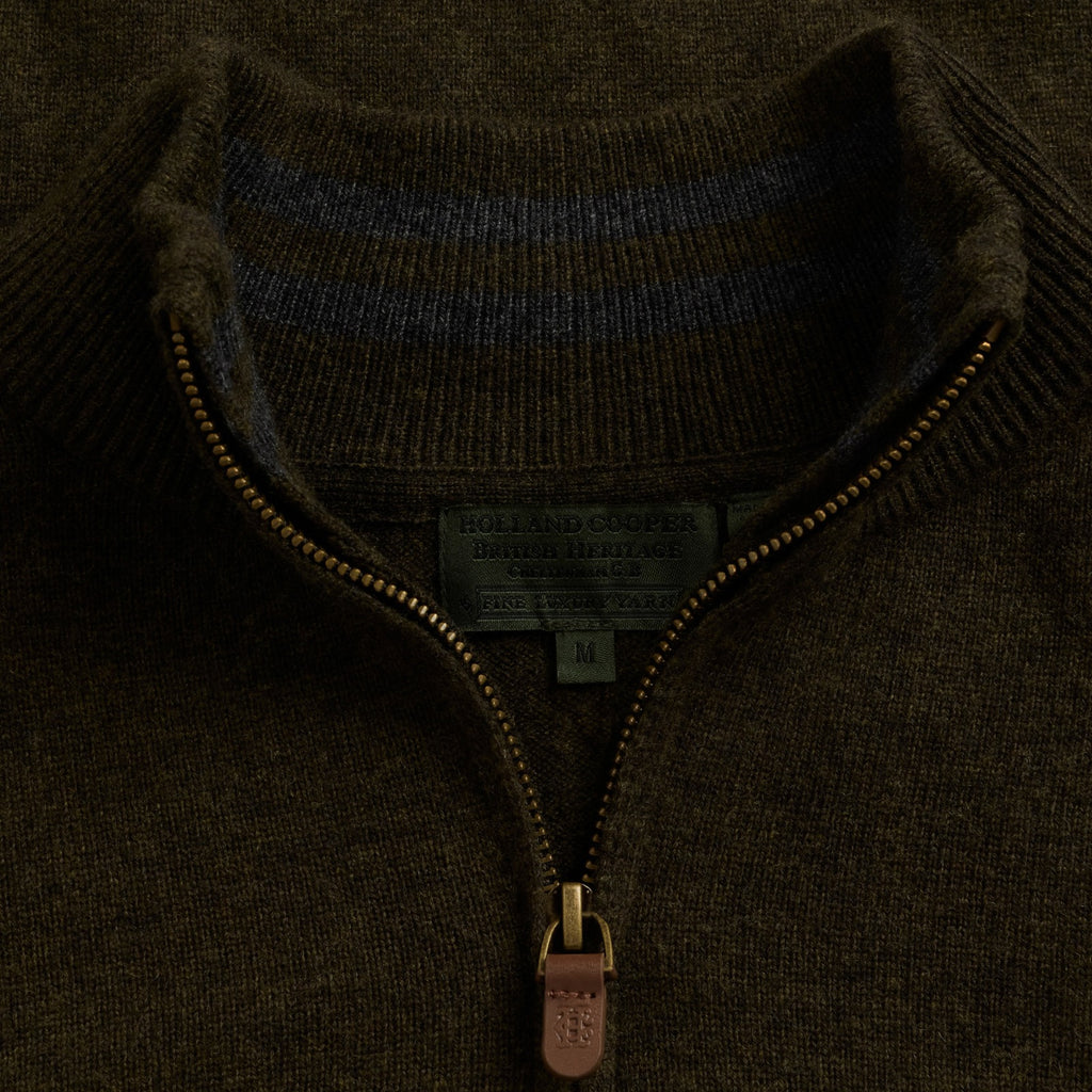 Holland Cooper Mens Fine Quarter Zip Knit - Moss
