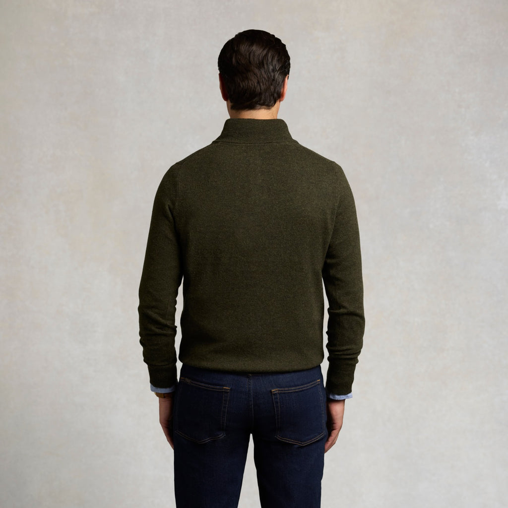 Holland Cooper Mens Fine Quarter Zip Knit - Moss