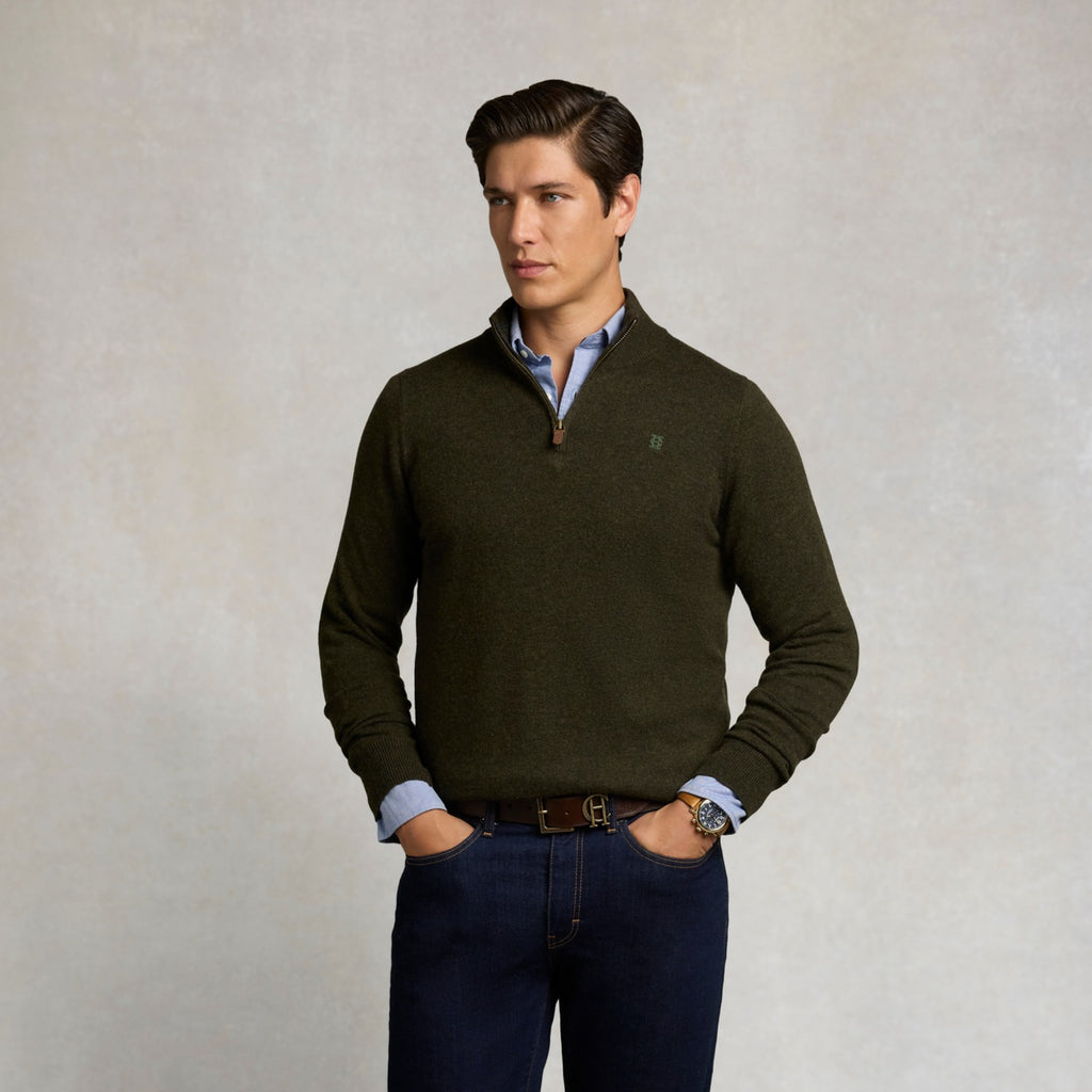 Holland Cooper Mens Fine Quarter Zip Knit - Moss