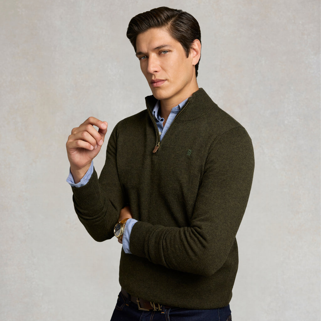 Holland Cooper Mens Fine Quarter Zip Knit - Moss