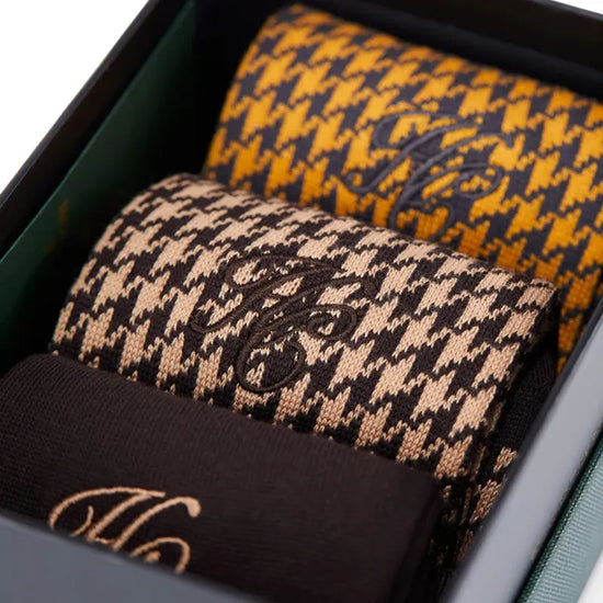 Holland Cooper Mens Sock Gift Box - Chocolate Houndstooth Set