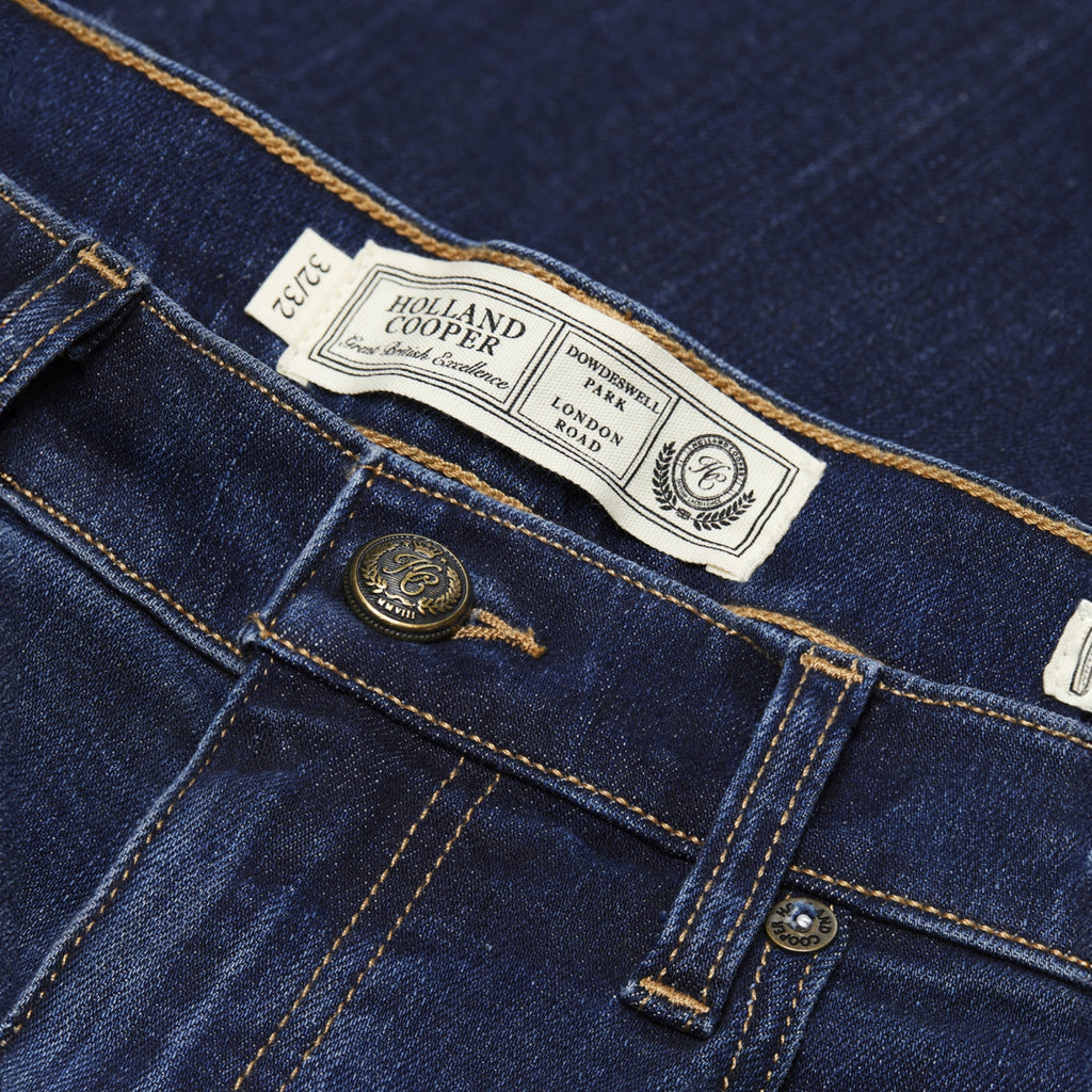 Holland Cooper Mens Classic Straight Jean - Washed Indigo