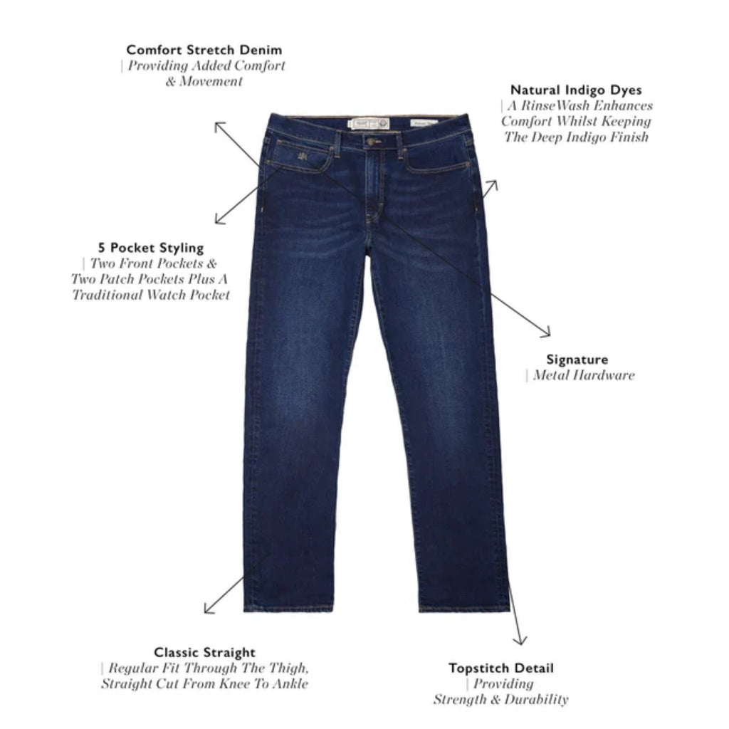 Holland Cooper Mens Classic Straight Jean - Washed Indigo