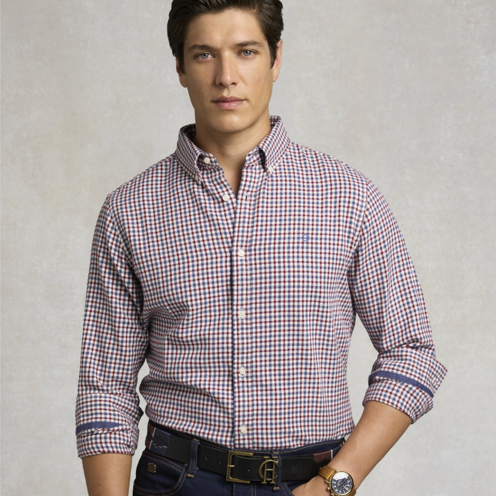 Holland Cooper Mens Classic Fit Brushed Cotton Shirt - Portland Red Check