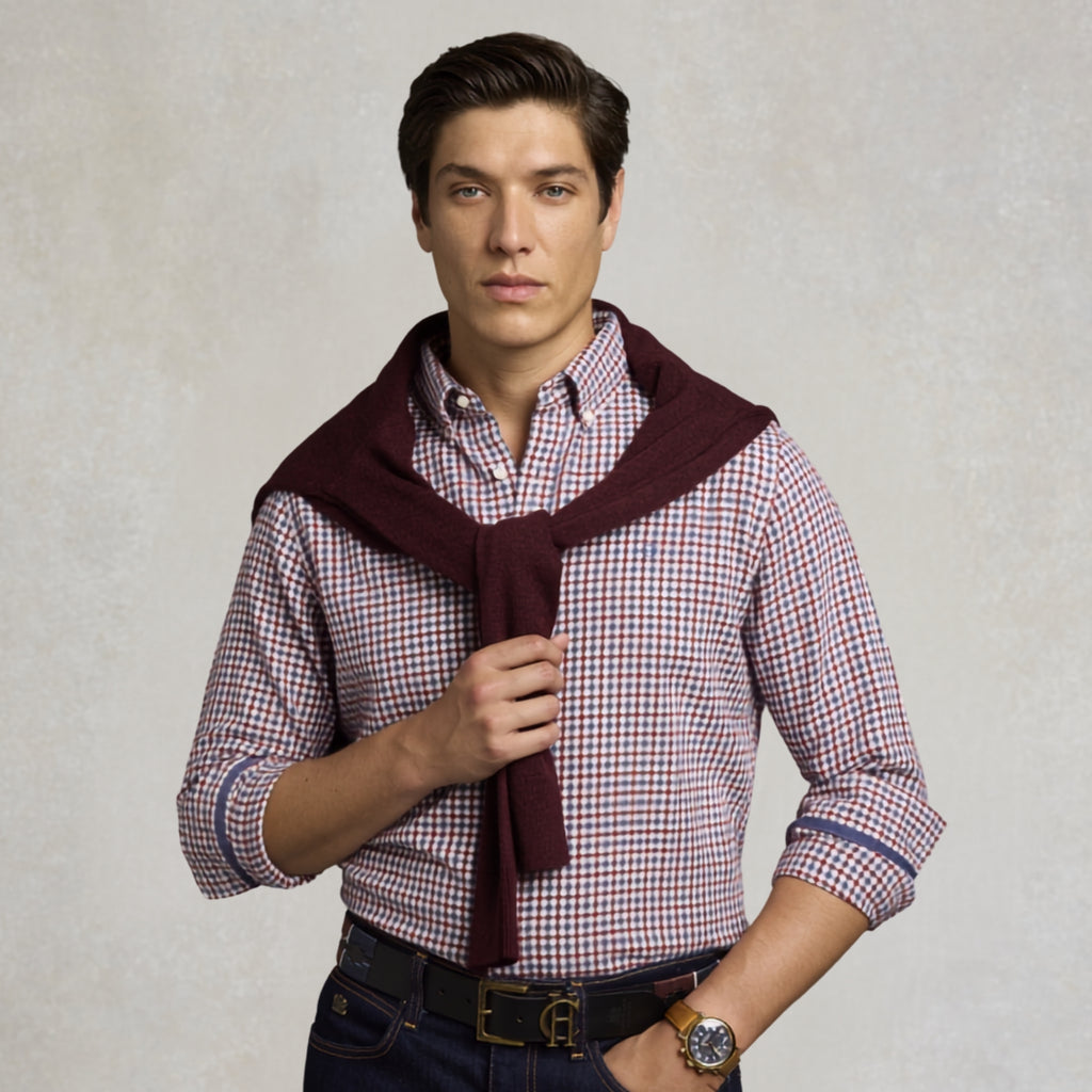 Holland Cooper Mens Classic Fit Brushed Cotton Shirt - Portland Red Check