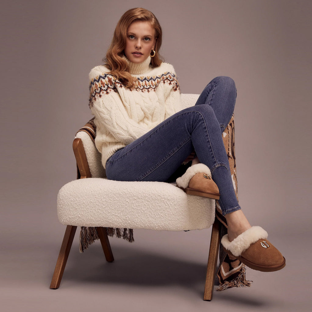Holland Cooper Shearling Slipper - Tan
