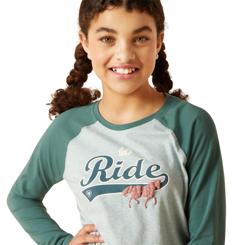 Ariat Youth Lets Ride Long Sleeve Tee - Arctic/Silver Pine