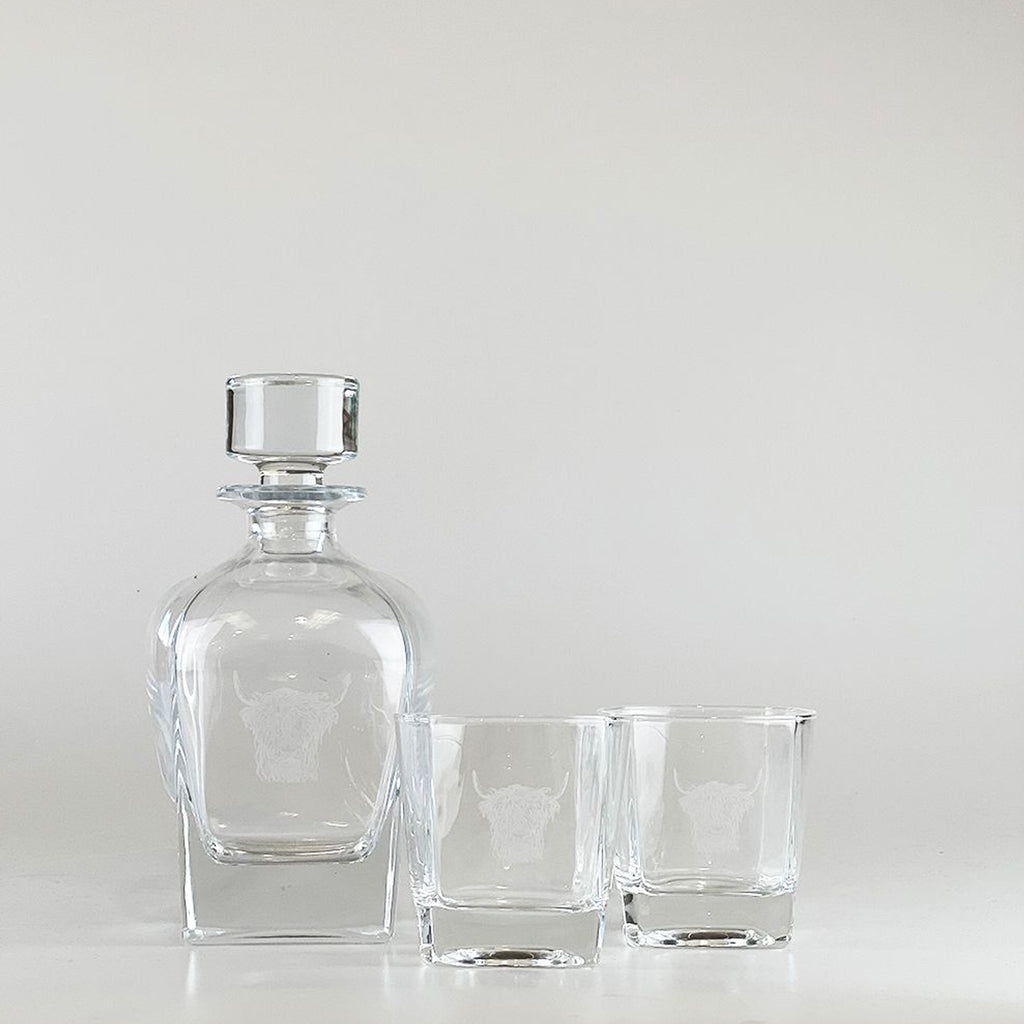 Selbrae House Highland Cow Decanter and Glass Set