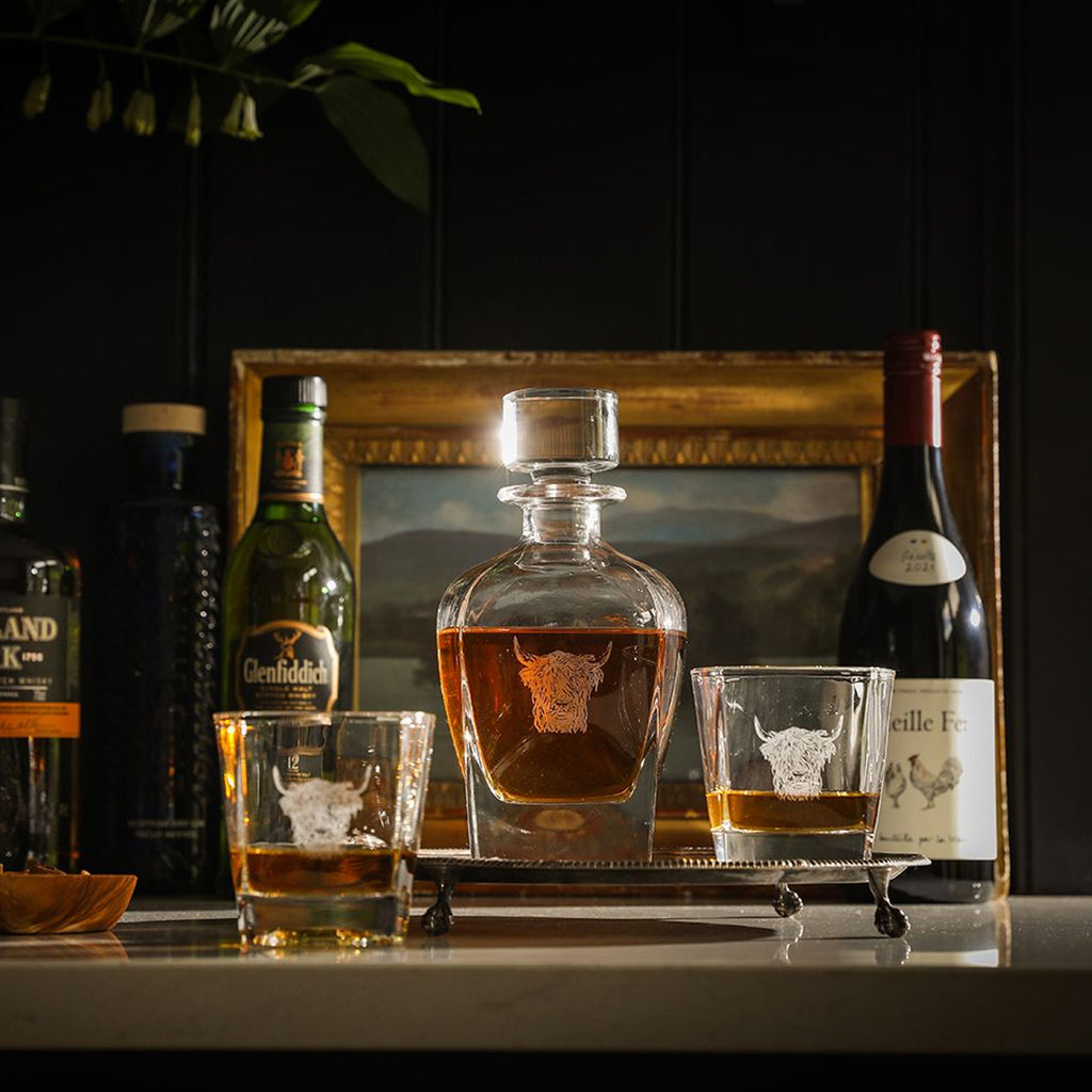 Selbrae House Highland Cow Decanter and Glass Set